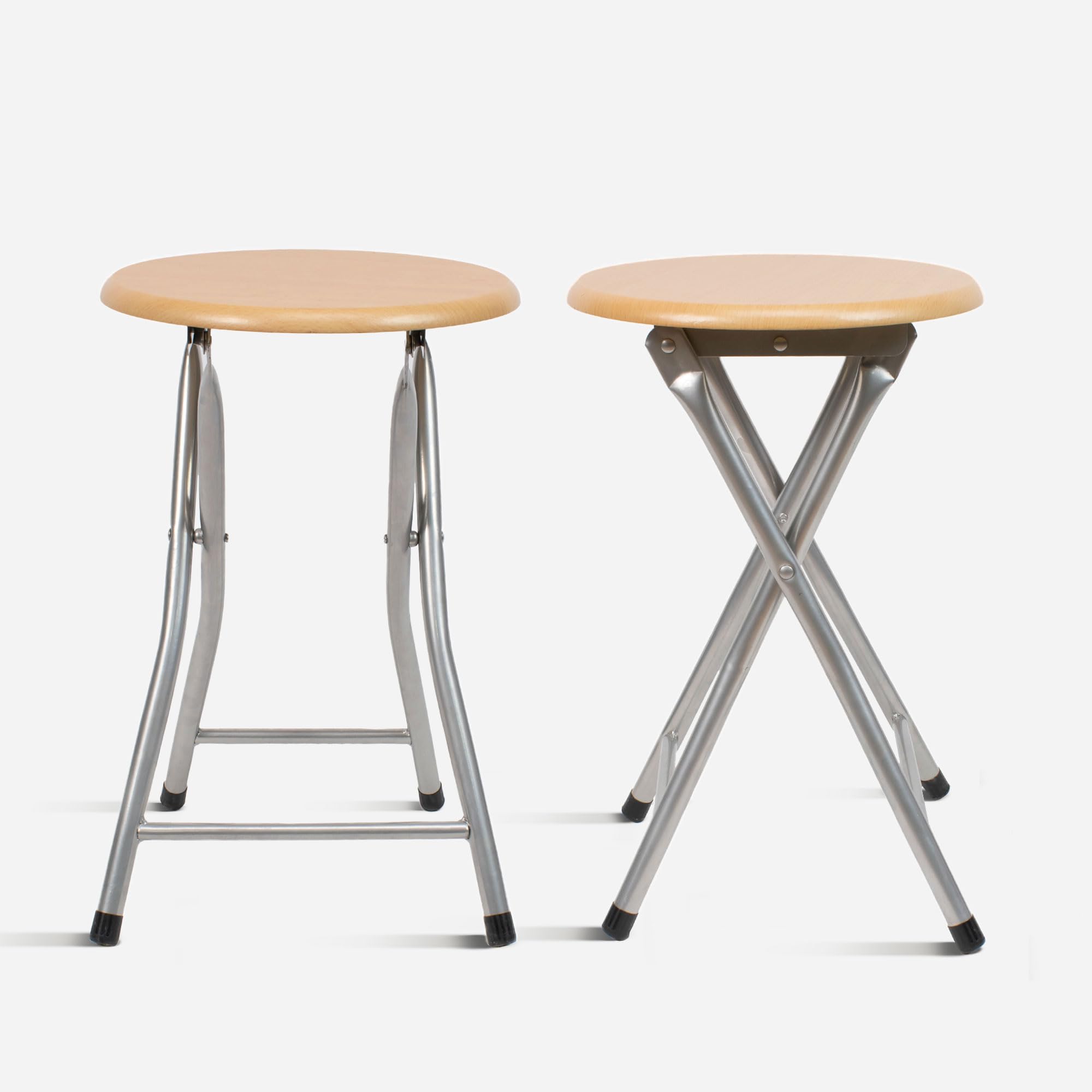 THE SECRET HOME - Pack de 2 Taburetes Plegables de Madera - 30x45cm - Estructura Metálica - Ideal para Cocina, Terraza o Jardín (Madera Natural - Pack de 2 uds)