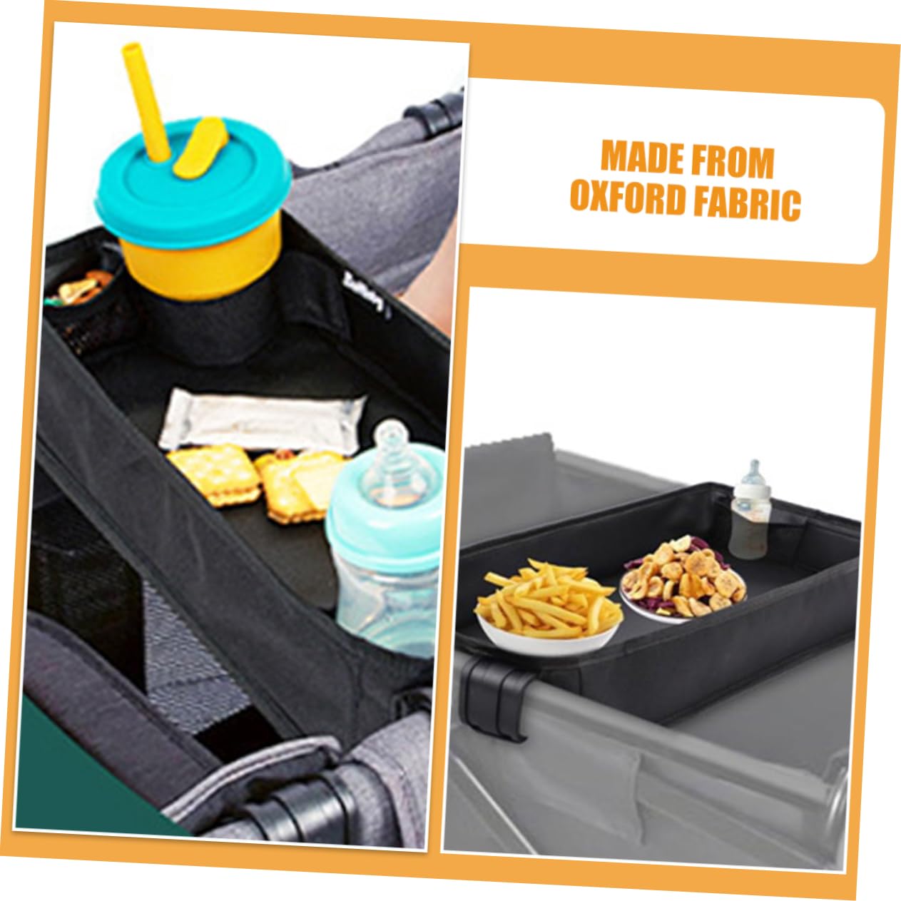 Tablette de Poussette à Clipser, Plateau Snack Noir en Toile pour Voyage