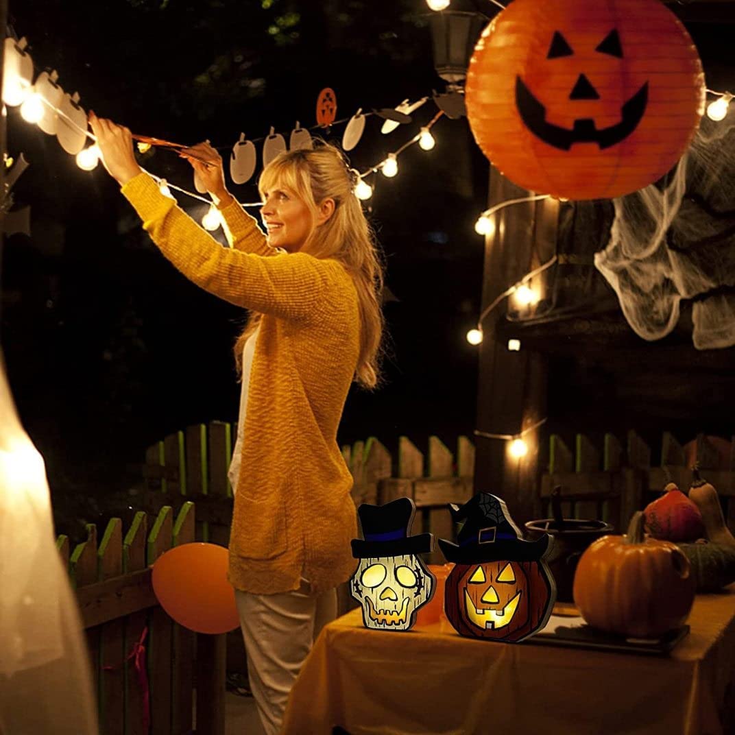 Latarnia na Halloween 2 Sztuki Halloween Pumpkin Light I Ghost Mogą Powiesić Umieścić Dekoracje Światła Do Wewnątrz Na Zewnątrz Dekoracja na Halloween