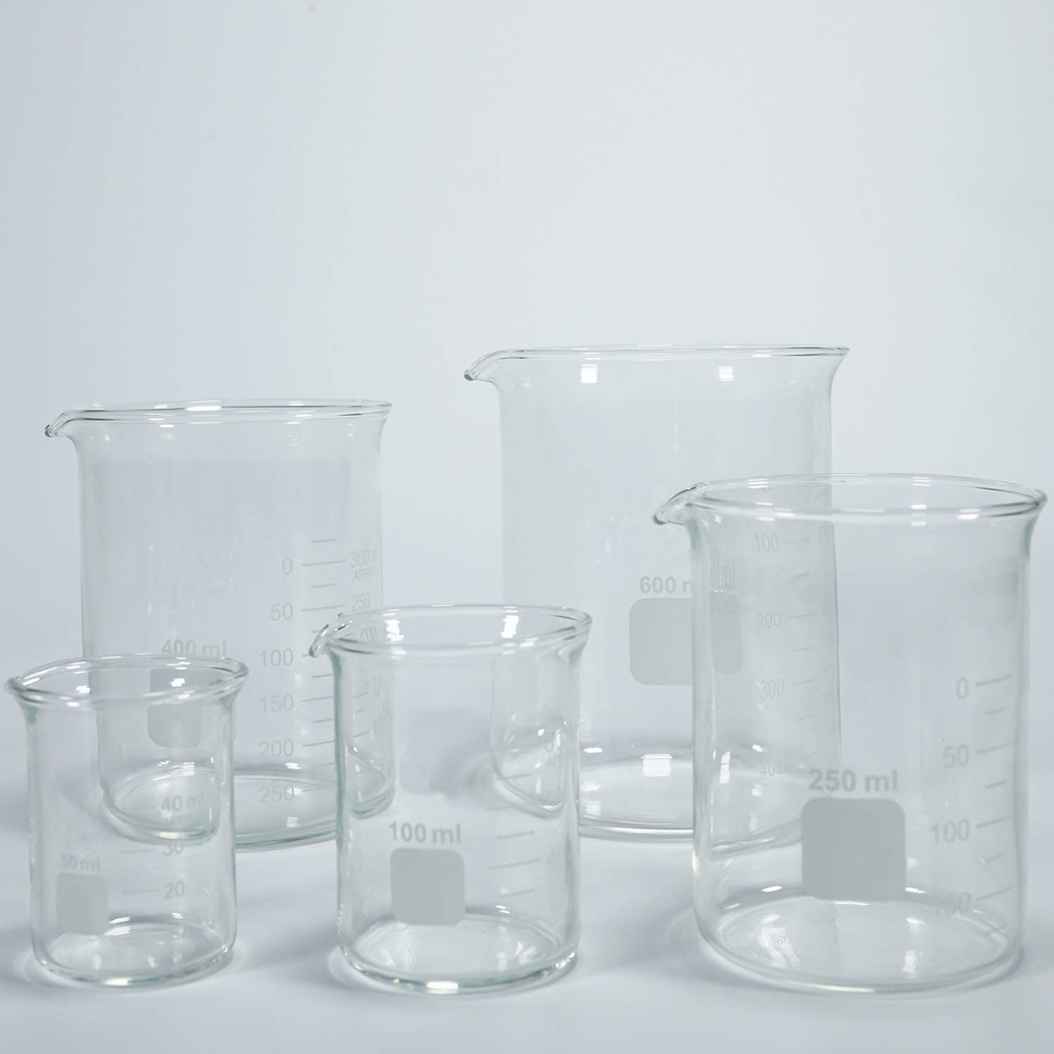 Borosilikatglas Bechergläser Set Becherglas mit klare Ausguss 50ml 100ml 250ml 400ml 600ml Meßbecher