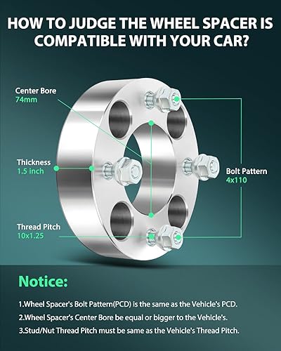 Miniatura 3 de SCITOO 2 espaciadores de rueda de 1.5 pulgadas, 0.157x4.331 in a 0.157x4.331 in, 4 lengüetas para Honda Rancher 350 2000-2006 con pernos de 10 x 1.25