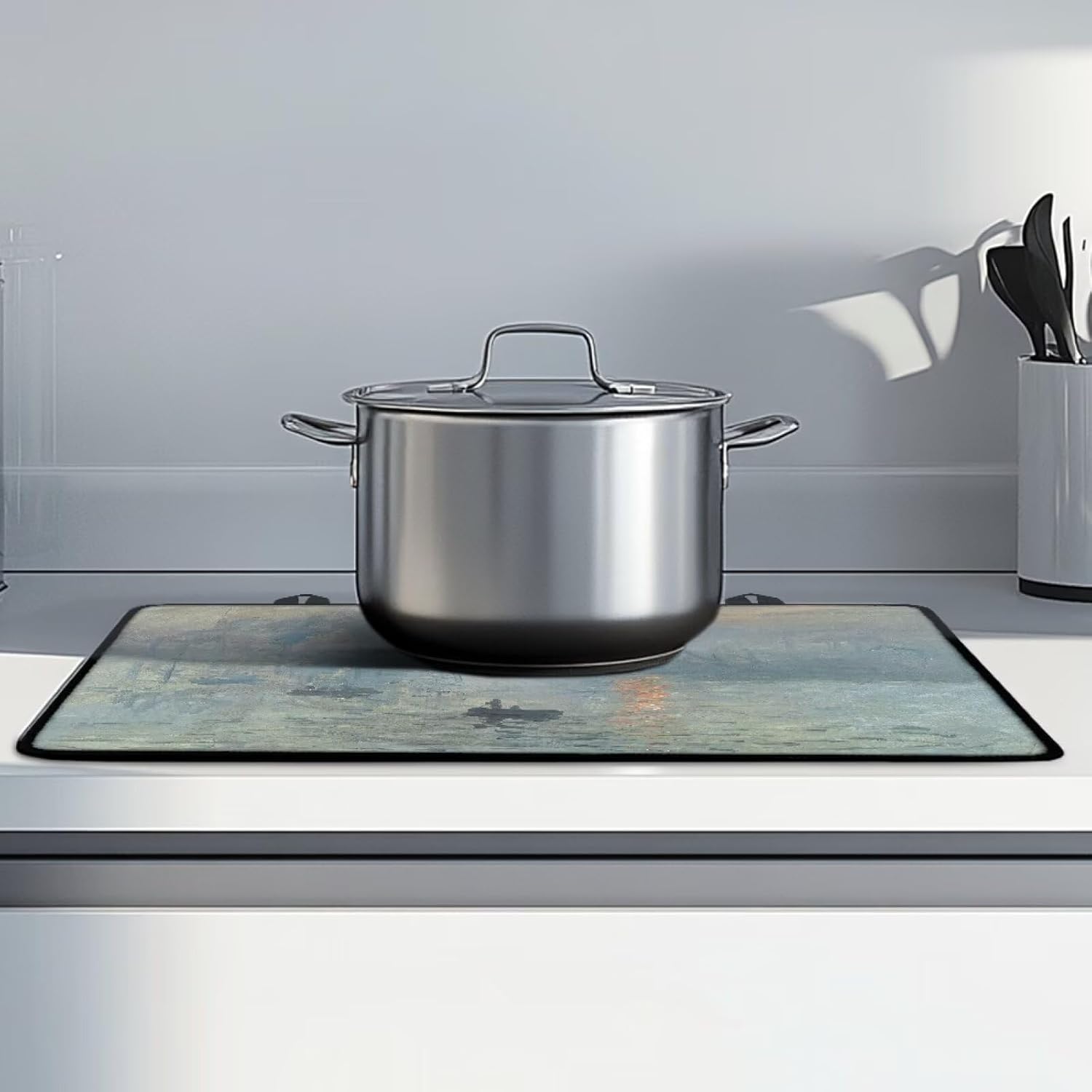 Monet Impression Sunrise Stove Mat for Glass Top Cooktop Protector, Dish Drying Mat for Kitchen, Heat-Resistant Washable for Table, Washer-Dryer Blue