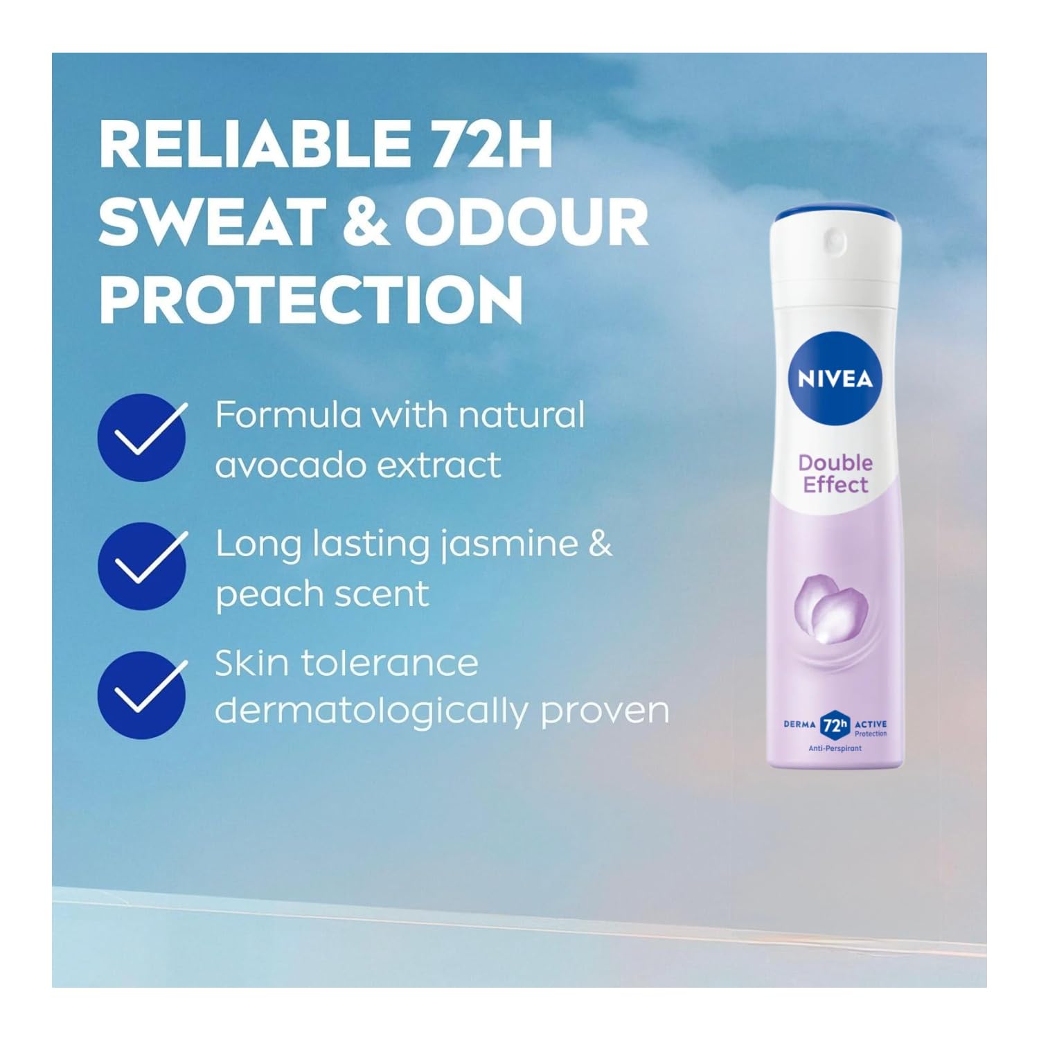 NIVEA Double Effect Women's Anti-Perspirant Spray, 72H, 200ml, Pack of 3