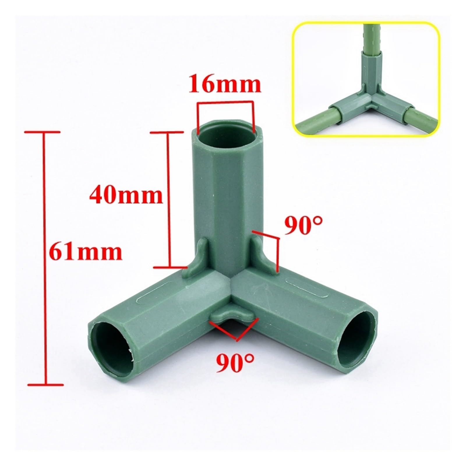Connettori per Telaio da Giardinaggio 2-20 pz Giardino Serra Telaio Tubo di Raccordo Connettori Pianta Fiore Palo Scherma Giunti Casa ID 16mm 3-way 4-way 2-way 5-way(90 Degree Three-way,12PCS)
