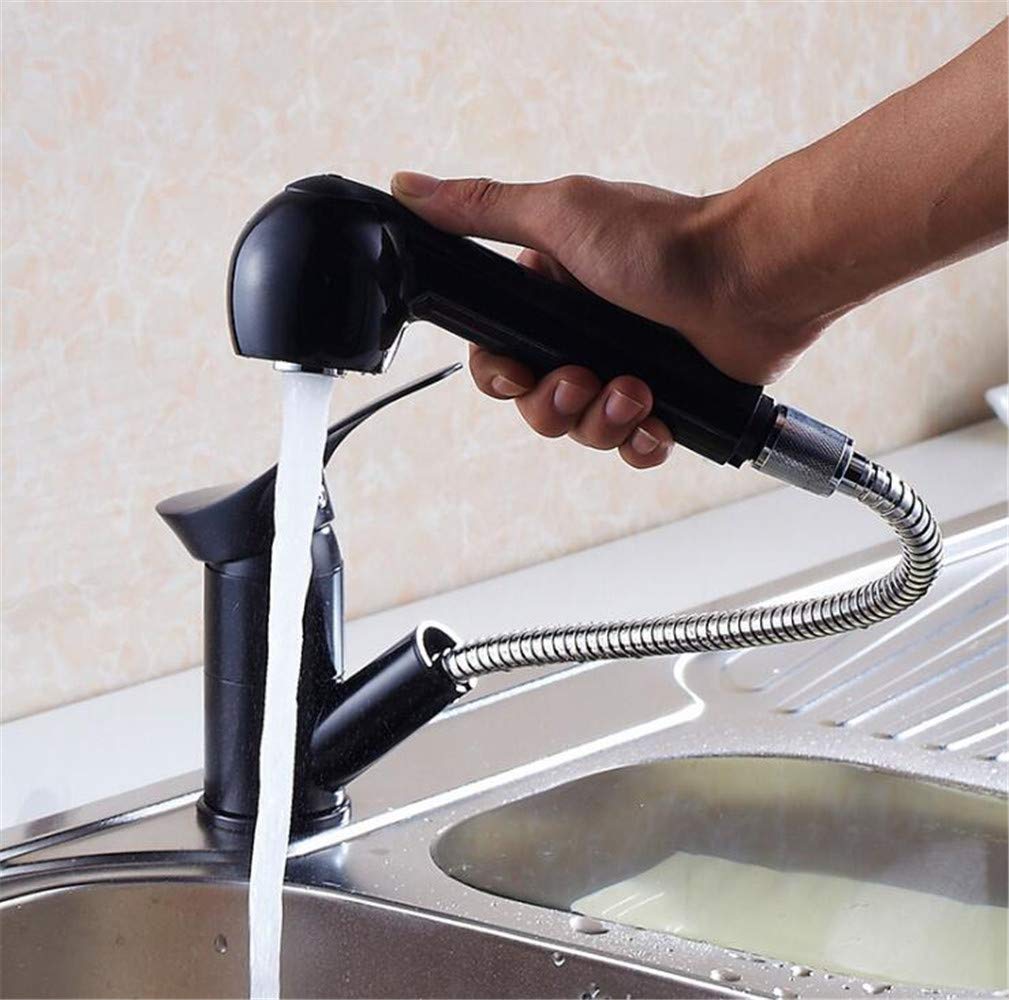 Grifos de Cocina Grifo de Cocina extraíble Giratorio de 360 Grados Grifo de Ahorro de Agua Grifo Mezclador de grúa de Lavabo Negro Pulido Grifo de latón de una Sola manija Montado