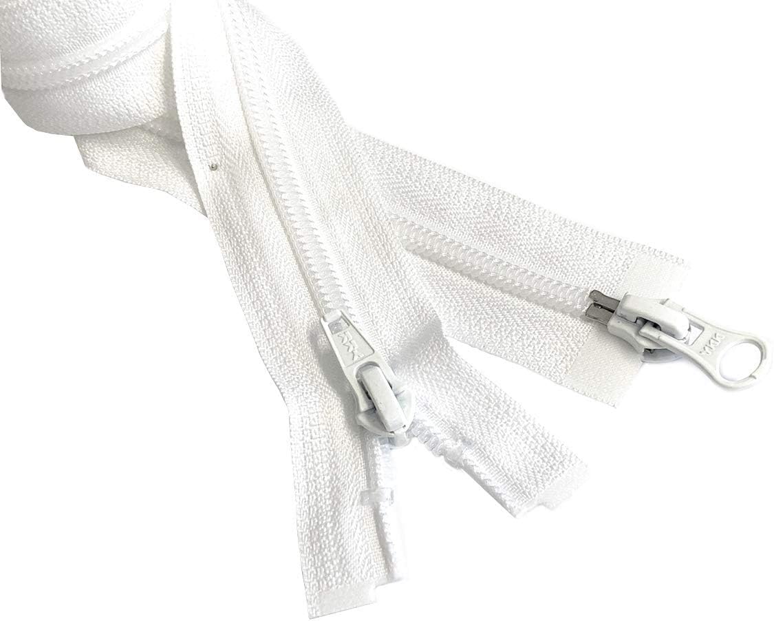 36" Inches #5 Nylon Coil 2-Way Dual Separating White YKK Jacket Zipper - Choose Your Length - Color White - Made in The United States (1 Zipper Per Pack)
