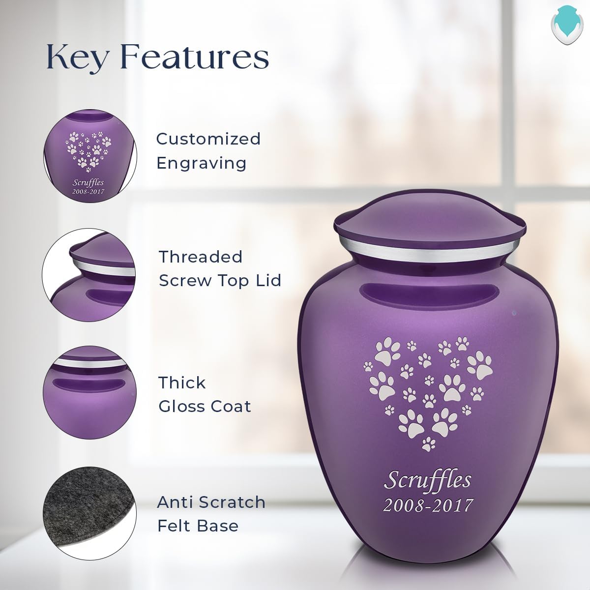 Geturns Embrace Personalized Heart Paws for Large Pets I Purple Cremation Urns for Dogs and Cats I 200 lbs