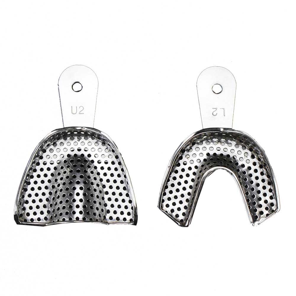 2pcs Dental Lab Stainless Steel Medium Size Impression Tray Denture Instruments