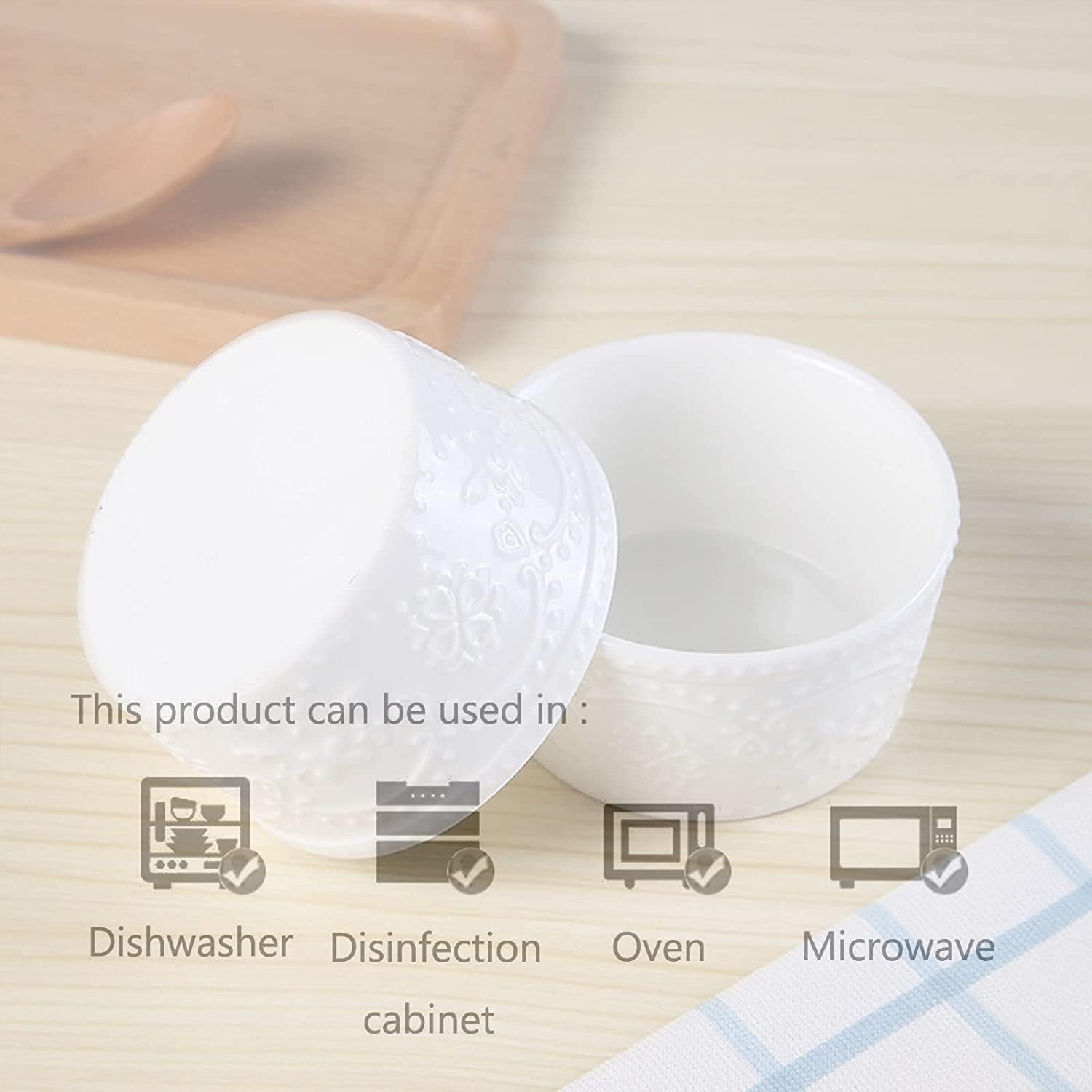 Bol à soupe, bol à riz, bol à déjeuner, ensemble de ramequins blancs, 120 ml, ramequins à crème brûlée, plats à soufflé allant au four, ramequins à soufflé, ramequins for friteuse à air-blanc-lot de 6