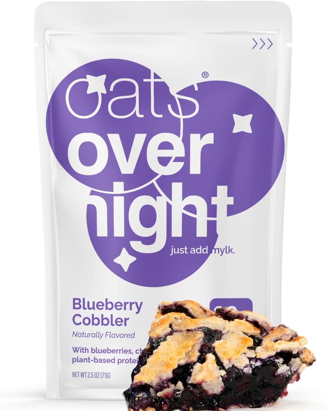 Oats Overnight - Blueberry Cobbler (8 Pack) Dairy Free, High Protein, Low Sugar Breakfast - Gluten Free, High Fiber, Non GMO Oatmeal (2.5oz per pack)