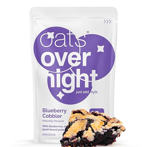 Oats Overnight - Blueberry Cobbler - Vegano, 0.71 oz de proteína, batido de desayuno alto en fibra - Sin gluten, avena sin OMG (2.5 oz por comida)