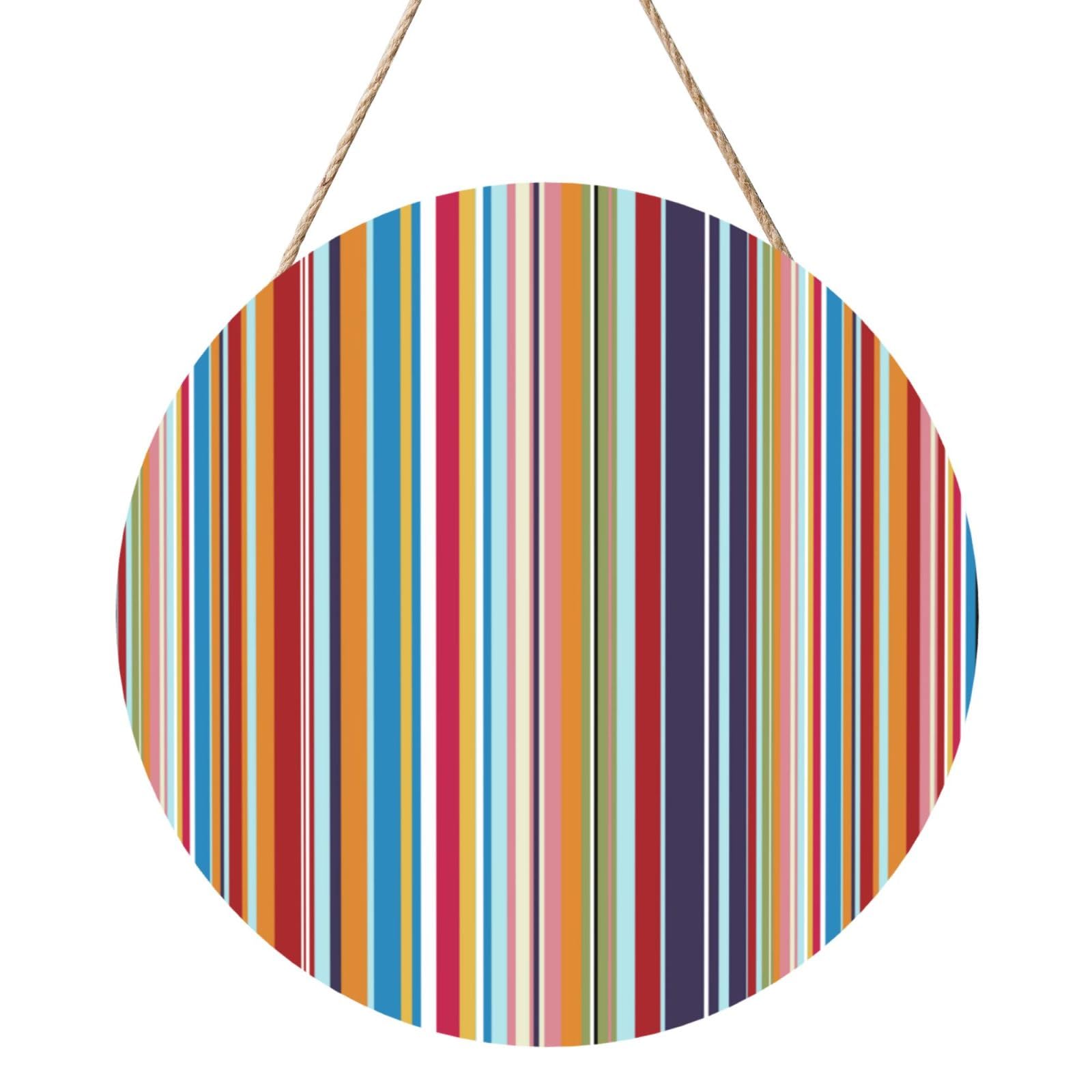 InOmak Multi Coloured Stripes, Round Wood Panel Painting 12 in, Wall Hanging Painting For Home