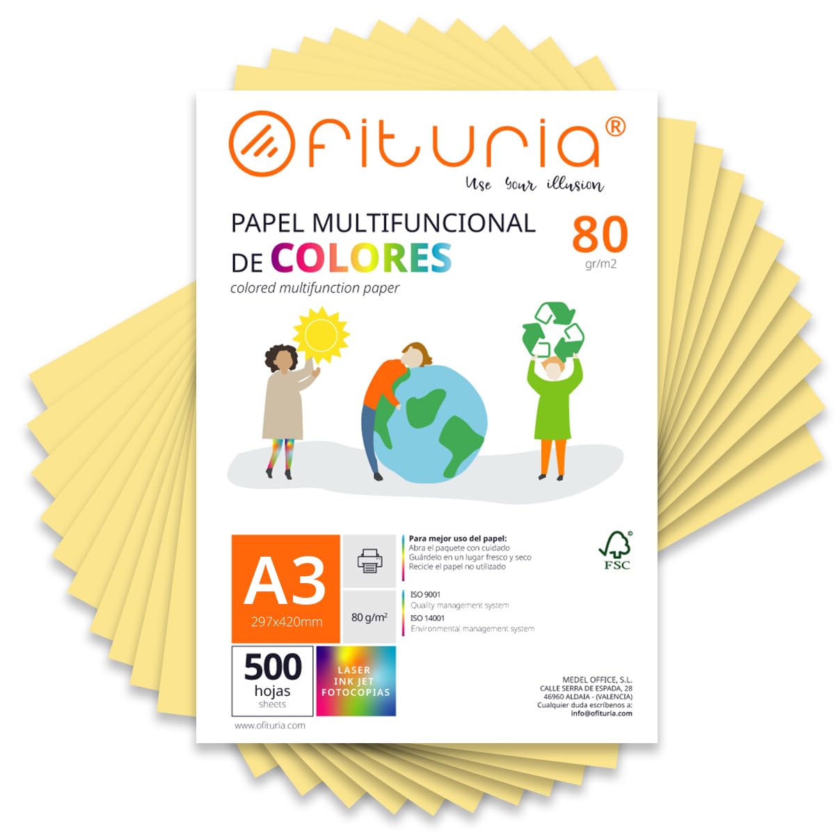 Coloured Sheets, Pack 500 Sheets A3 80 g – Coloured Paper for Crafts, Printer, Scrapbooking – Folios Colours – Ideal Origami, Papiroflexia, Office and School (Cream, 500h)