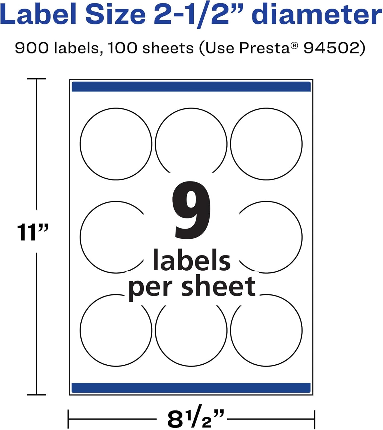 Avery Matte White Removable Round Labels, Sure Feed Technology, Print-to-The-Edge, 2.5" Diameter, 900 Removable Labels, Laser/Inkjet Printable