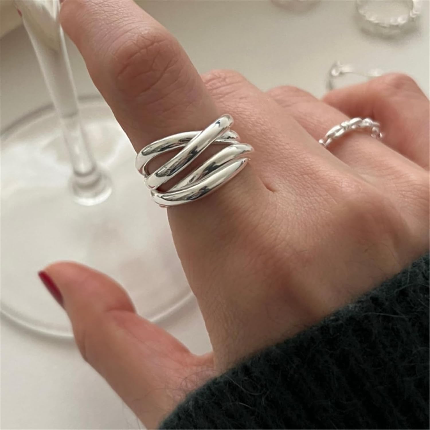Chunky Statement Ring for Women,Minimalist Thick Stacking Ring Simple Adjustable Open Wide Rings Stackable Jewelry - Image 2