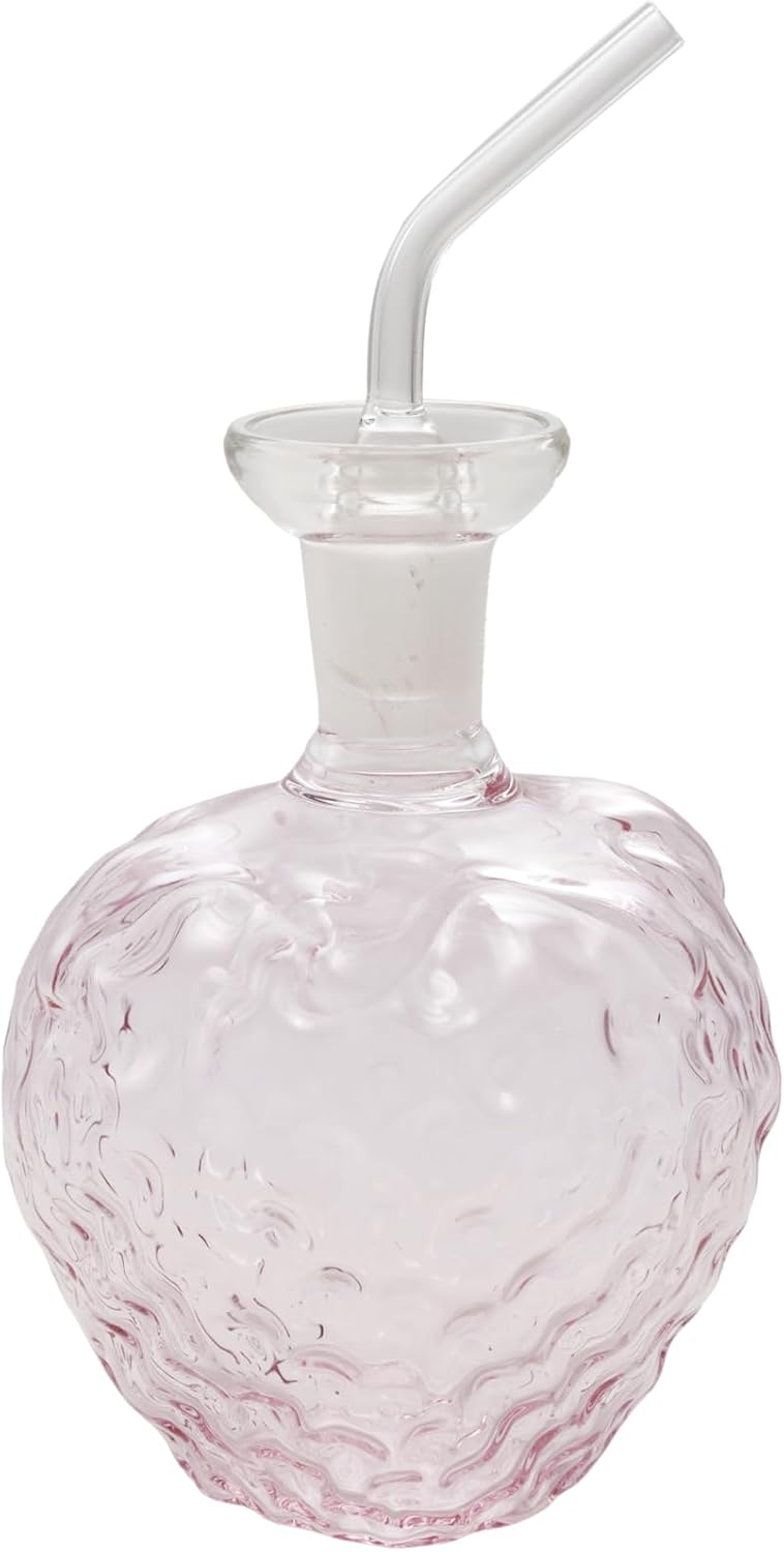 Creative Co-Op 12-Ounce Glass Strawberry Shaped Oil Cruet with Stopper, Pink