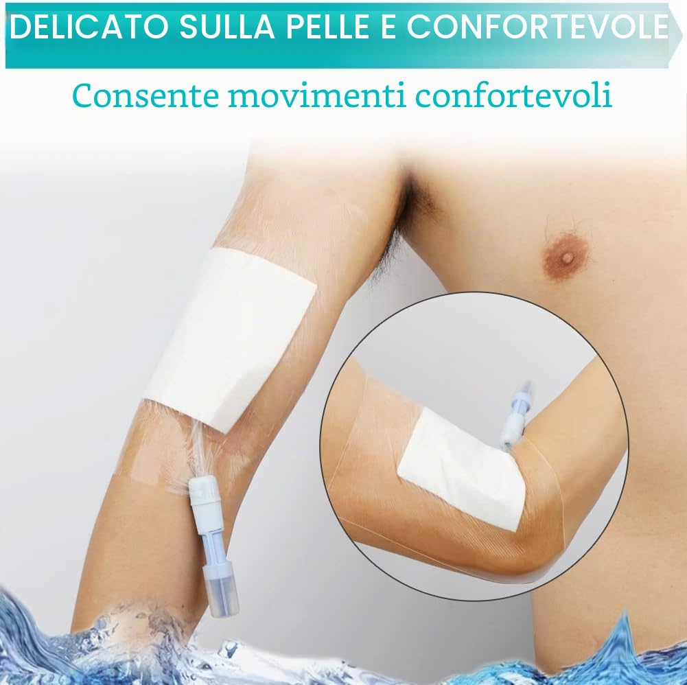 Copertura impermeabile per porta di dialisi, 25,9 x 25,9 cm, protezione per il petto senza colla al centro, accessori per medicazione PICC Line, confezione da 25