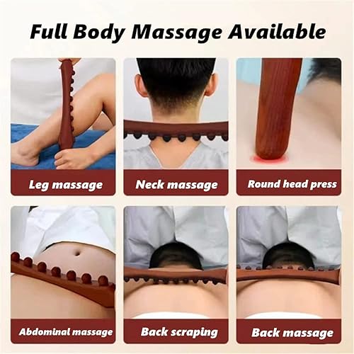 Miniatura 7 de Rodillo curvo de terapia de madera en la parte posterior, 8 cuentas de drenaje linfático y herramienta de masaje de celulitis, herramientas de