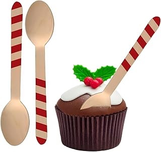 Perfect Stix Striped Spoons 6 Inches. Pack of 100 Count Red Printed Wooden Spoons with Red Stripes Pattern.