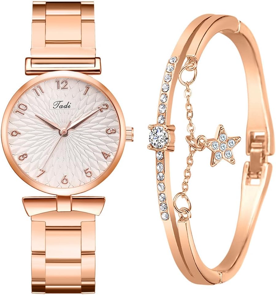 Luxury Womens Watch with Bracelet Gifts Set Rose Gold for Lady Female Elegant Wrist Watches Ladies Stylish Bracelet Watches