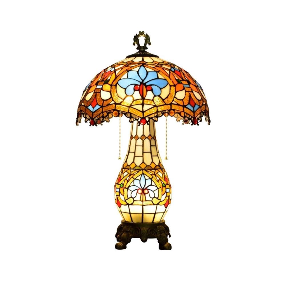 Aioneer 40Cm Tiffany Stained Glass Table Lamp Classic Retro Blue Baroque Living Room Lamp Bedside Lamp Hotel Bar Villa Lobby Double Lamp Vase Table Lamp