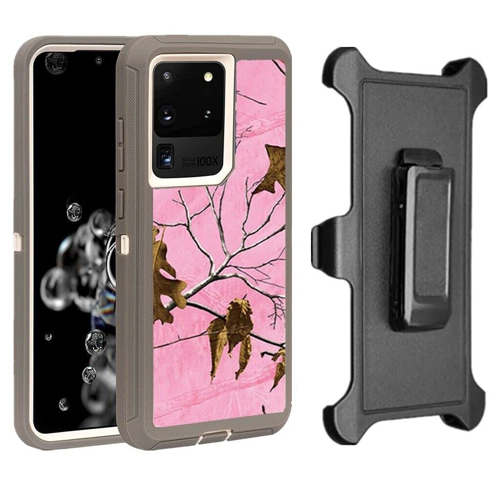FastsunGalaxy S23 Plus Defender Case, Camo Designed Protective Defender Shockproof Hybrid Case Dual Layer Design Hard Cover Designed for Samsung Galaxy S23 Plus (Clip+Camo Pink Tree)