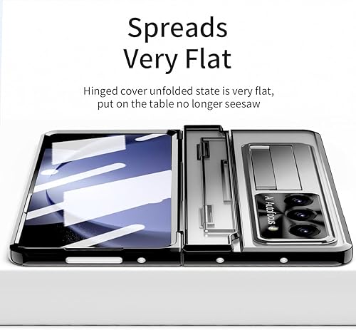 Miniatura 4 de Funda transparente para Samsung Galaxy Z Fold 5 con S Pen y soporte para bolígrafo, diseño de una sola pieza Z Fold 5, funda protectora de pantalla