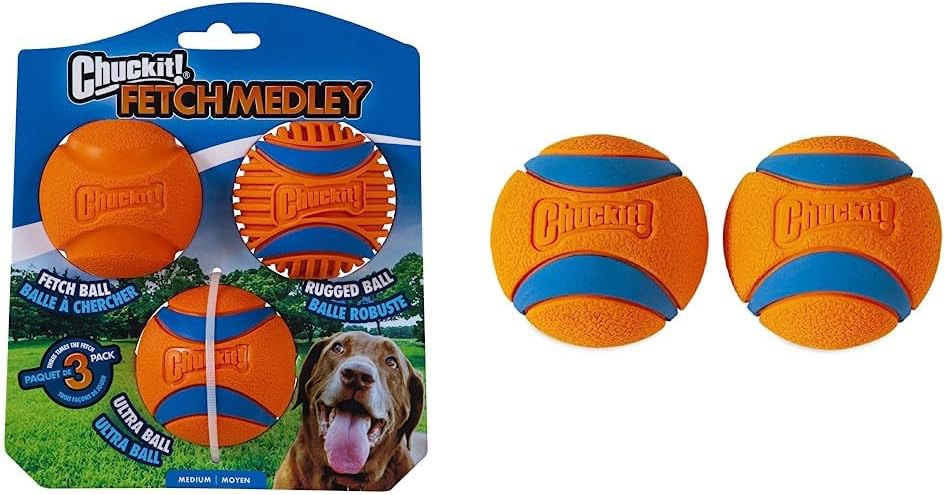 Chuckit! Dog Fetch Balls Medium 3 Pack (Ultra, Rugged Included) Ultra Ball 2 Pack