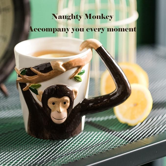 YY 3D Ceramic Coffee Mug Funny Tea Cup - Gift Choice for Any Occasion, for Latte, Mocha, Espresso, Afternoon Tea, Cold or Hot Drinks (Monkey)