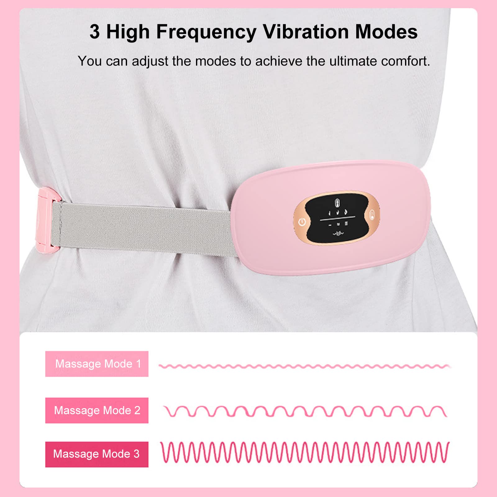 Ceinture Chauffante Regle Douloureuse, Layhou Ceinture Chauffante avec 3 Niveaux de Chaleur et 3 Modes de Massage, Rechargeable par USB, Soulager les Douleurs Menstruelles, Couleurs Bonbons