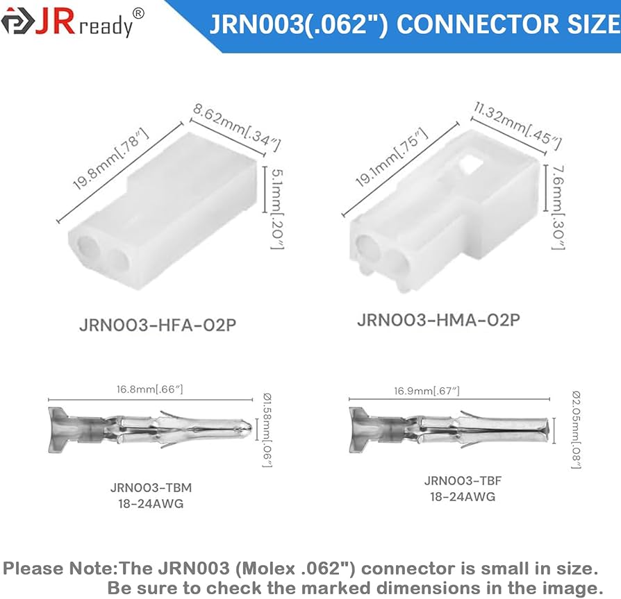 JRready ST6406 6Pairs Molex 2 Pin Connector Kit 062 JRready ST6406 6Pairs Molex 2 Pin Connector Kit 062