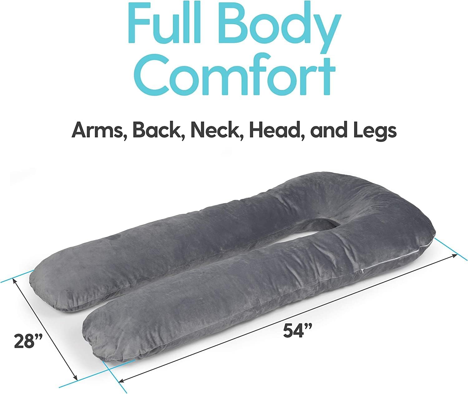 Milliard U Shaped Total Body Support Pillow Memory Foam with Washable Cover (54in, Velour Grey)
