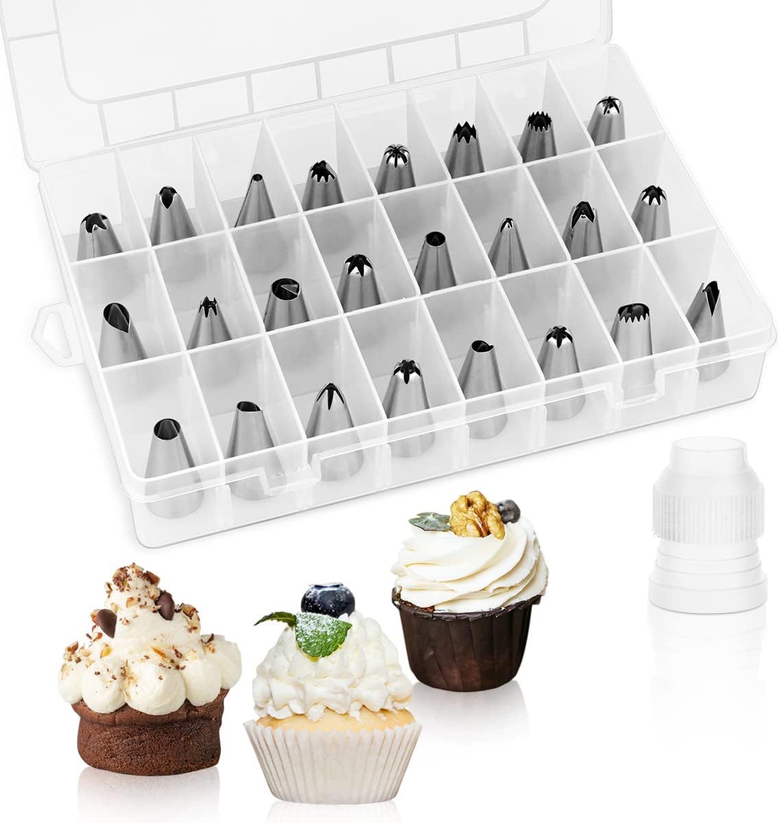 24 Piece Piping Tips Set, Icing Piping Nozzles with Storage Box, Stainless Steel Nozzles Tip for Cake Decorating