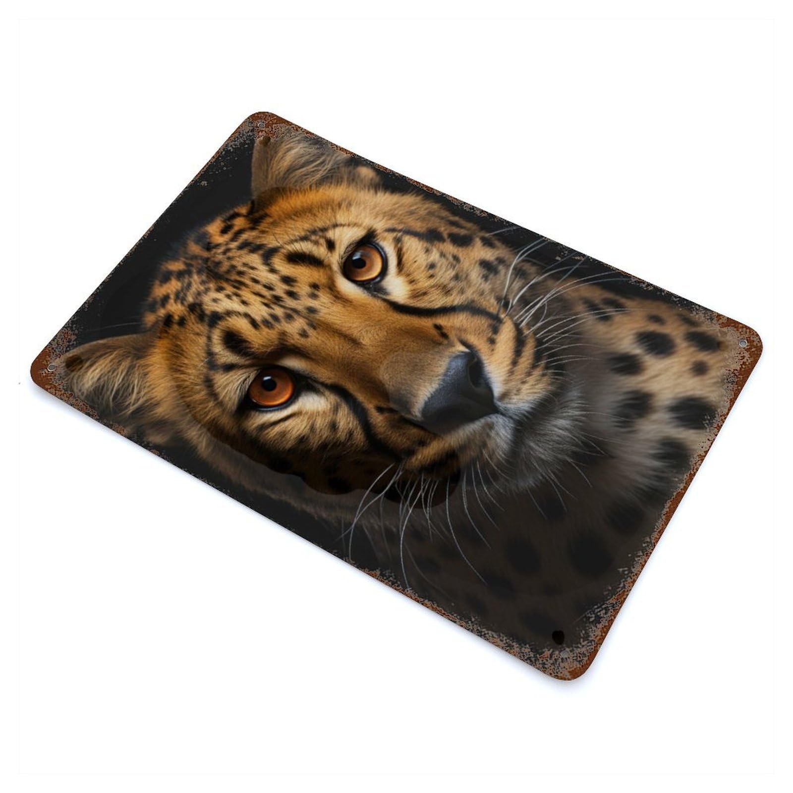 Rust Effect Cool Cheetah Portrait Distressed Metal Wall Sign 11.8"x7.9", Decorative Metal Wall Art for Living Room, Hallway And Home Decor