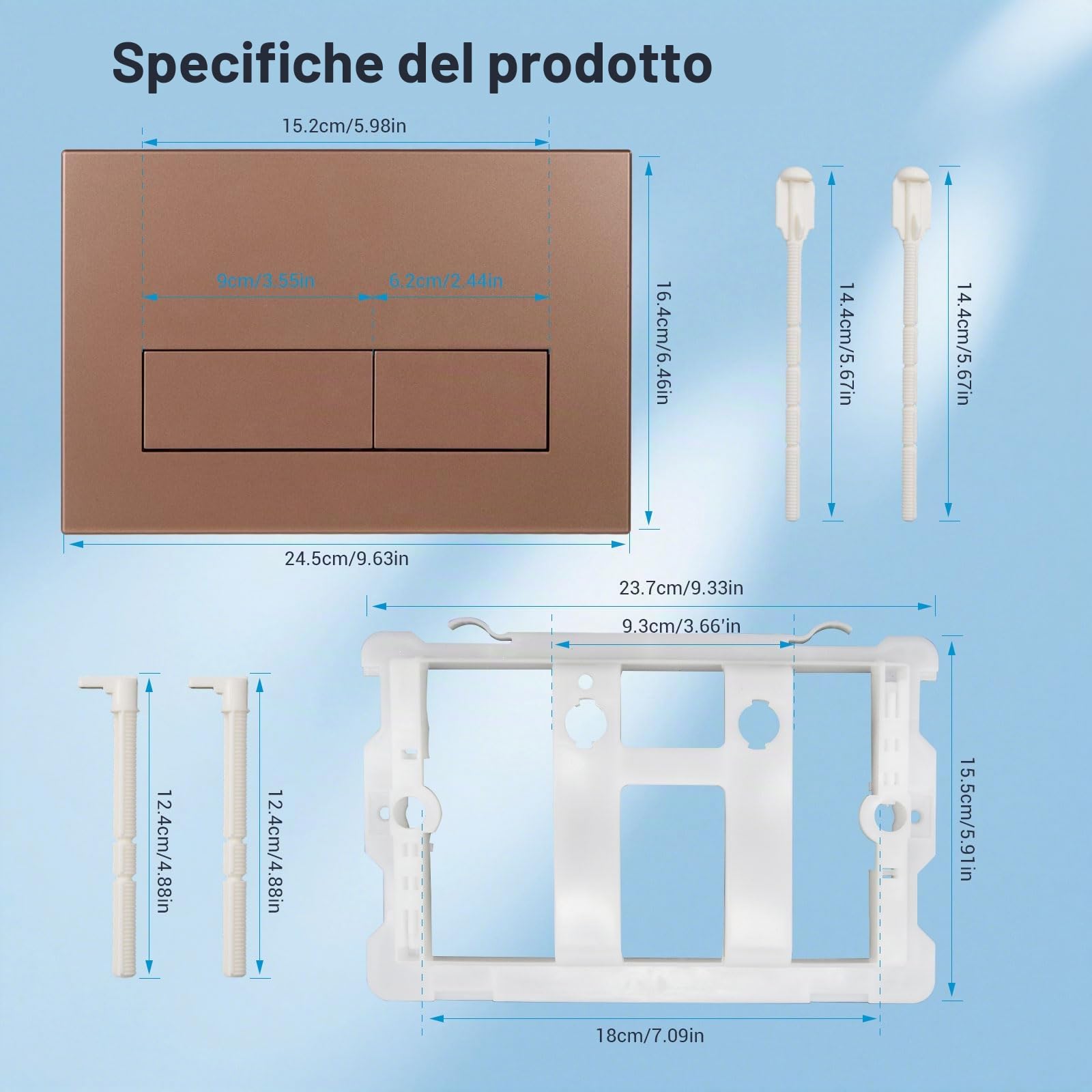 Placca di Comando WC con Scivolo per pastiglie pulitrici Compatibile con Geberit Sigma, UP300 e UP320, Piastra Doppio Scarico,246×164 mm(Bronzo)