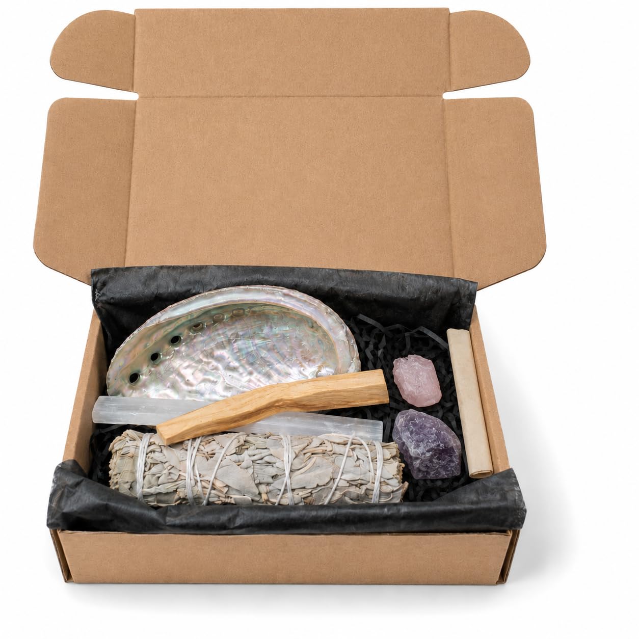 NeverBetterCo Release & Renewal Smudge Kit – White Sage, Palo Santo, Selenite, Rose Quartz, Amethyst & Intention Slip Gift Set