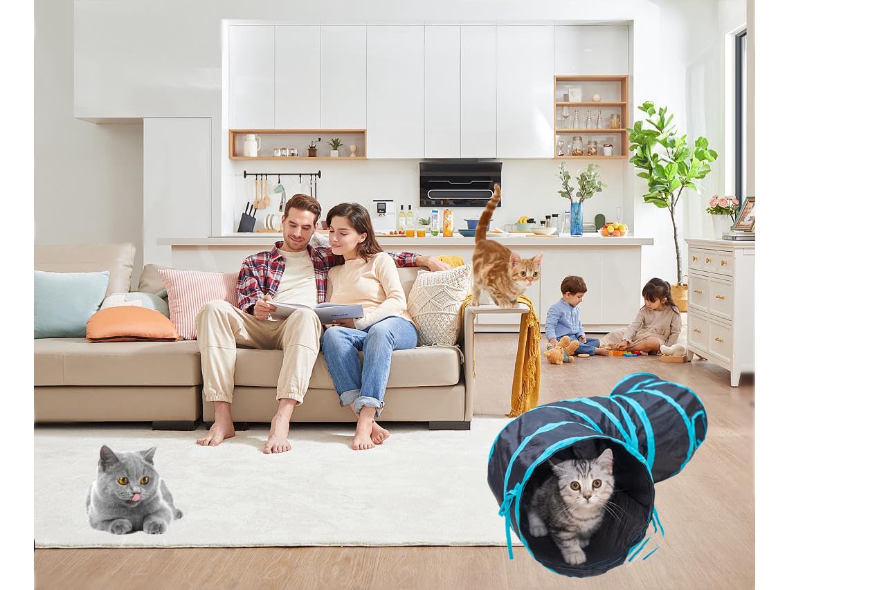 Tunnel pour Chat 2 Voies Tube de Tunnels Lapin Pliable Jouet Labyrinthe Interactif
