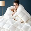 WhatsBedding Puffy White Duck Feather Comforter Twin Size, All Season Duvet Insert Feather Downfiber Filled, 100% Cotton Luxury Hotel Collection, 4 Corner Loops, Gold Piping, 90x68 in