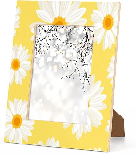 Miniatura 8 de Marco de fotos de flores de margaritas de 8 x 10 pulgadas, marco de fotos de madera amarillo floral para colgarmesa, marcos de fotos de escritorio,
