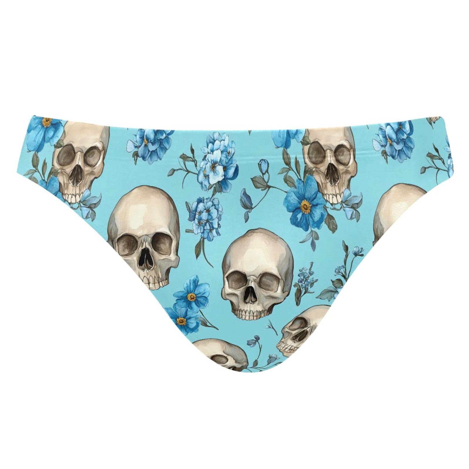 UMIRIKO Men's Gothic Skull Bule Flower Bikini Swimsuits Swim Trunks M 202c0045