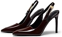 Coutgo Women's Patent Leather Slingback Stiletto Pumps - Pointed Toe High Heels with Metal Buckle for Party & Dress