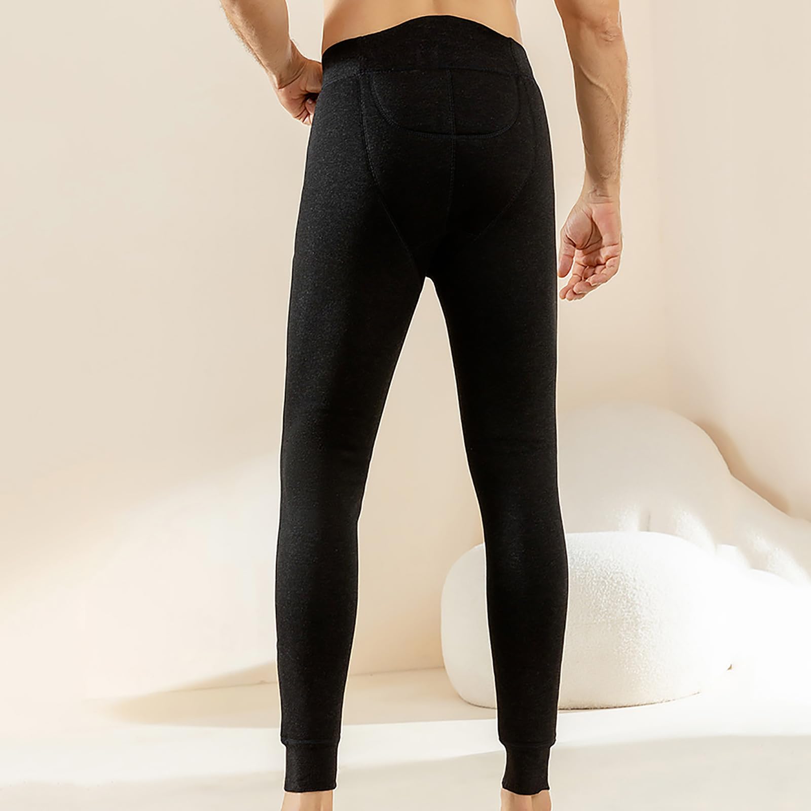 Pantalons Thermiques Hommes Bas Caleçon Long sous-Vêtements Chaud Hiver Couche de Base Leggings(Size:XXL,Color:Noir)