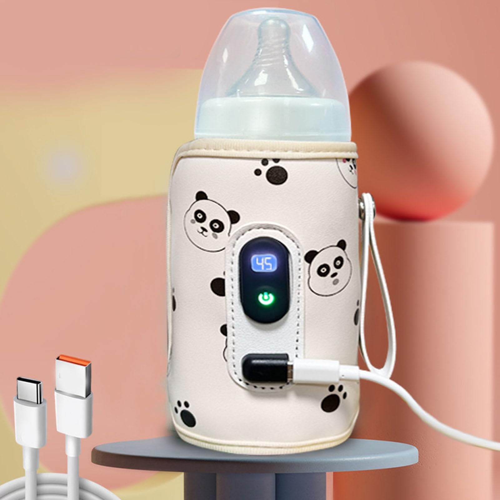 AMAKO Baby Bottle Insulation Cover: Portable Milk Warmer for Travel with 21 Adjustable Temperatures, LEDDisplay, Fits Most Bottles (65 85Mm)