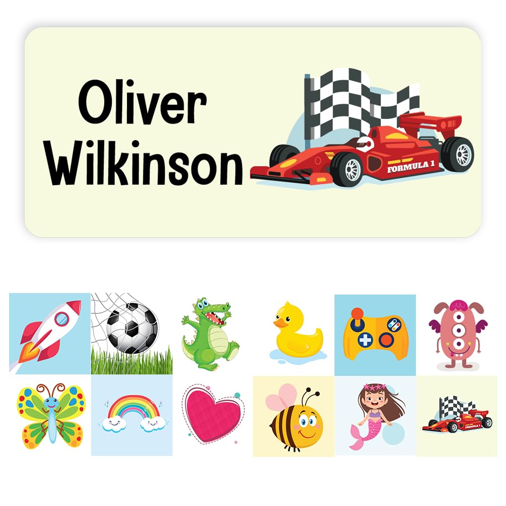 Papa Prints Pack of 48 Kids Name Labels (30 x 14 mm) Lunch Box Stickers Waterproof Name Stickers for Water Bottles
