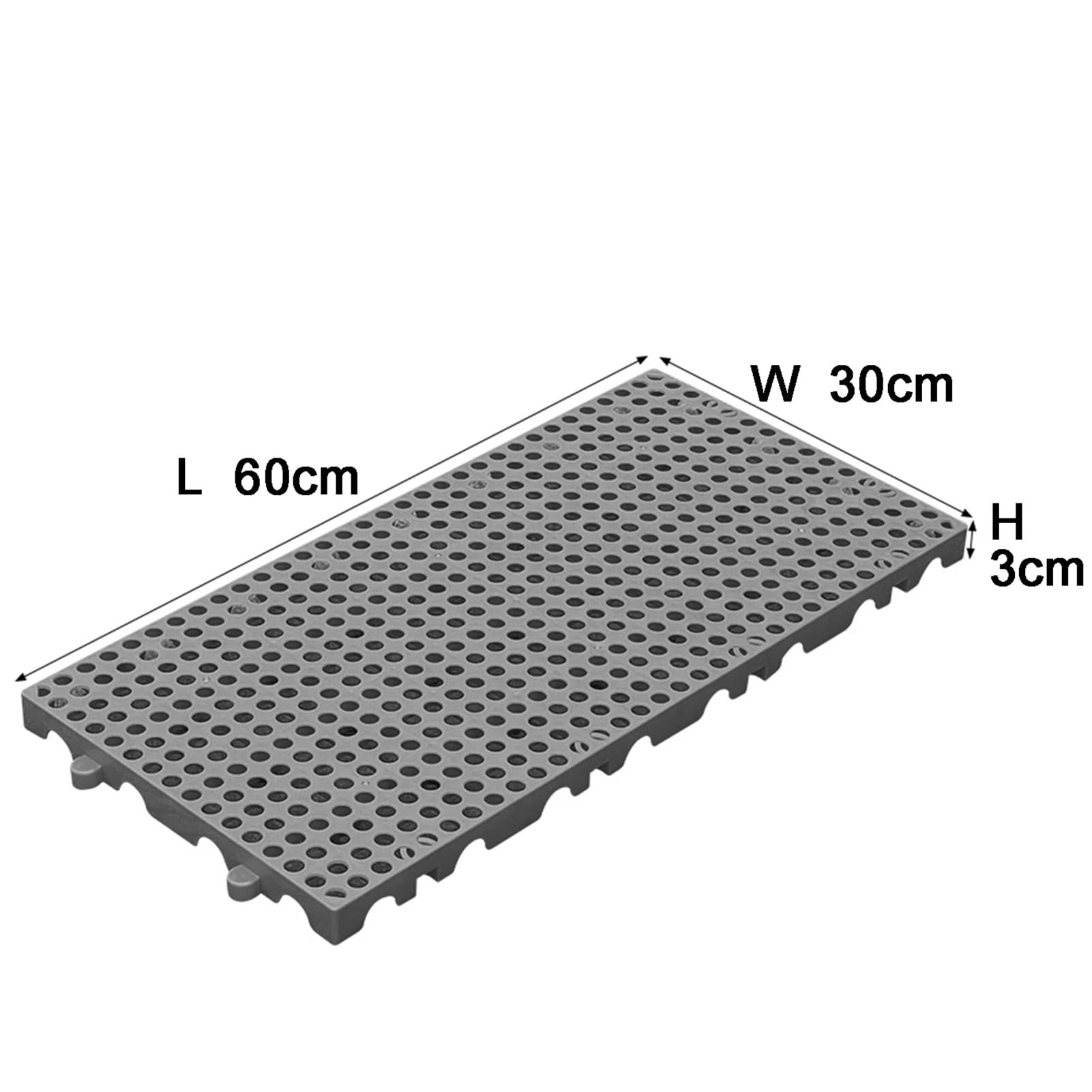 Pallet in plastica, griglia di stoccaggio impermeabile, espositore per pallet da pavimento impilabili per cantina, garage, cucina, supermercato, armadio, piattaforma (grigio, 60x30x3 cm/1 pz)