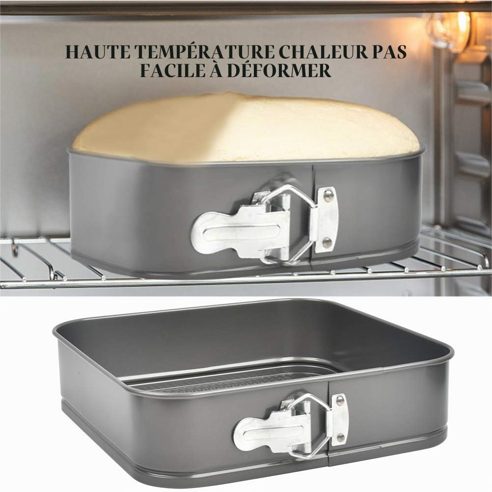TIMESETL Moule à Gâteau Carré Ø 24/26/28 cm Moule à Charnière 3 en 1 Moule à Pâtisserie Carré Réglable avec Levier de Serrage, Revêtement Antiadhésif Moules à Charnière en Acier au Carbone