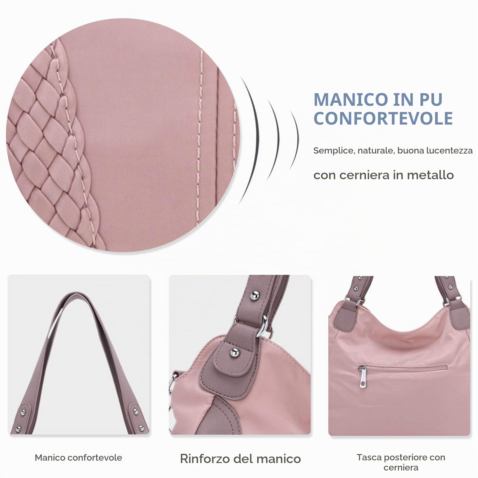 NICOLE & DORIS Borsa a Mano Elegante Borsa a Tracolla Multitasche Borsa da Donna Borsa Tote in Similpelle Shopper Borsa a Spalla dolce e Carina Rosa