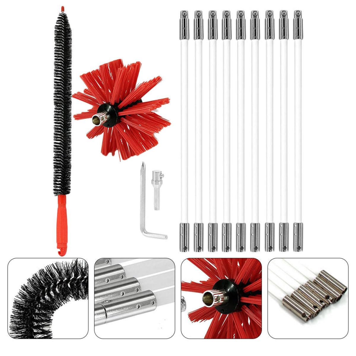 Luxshiny Set di 9 Bastoncini Scovolo Fumaria in Nylon Flessibile per Pulizia Canne Fumarie e Bocchette Asciugatrice, Facile da Usare per Camini in Mattone