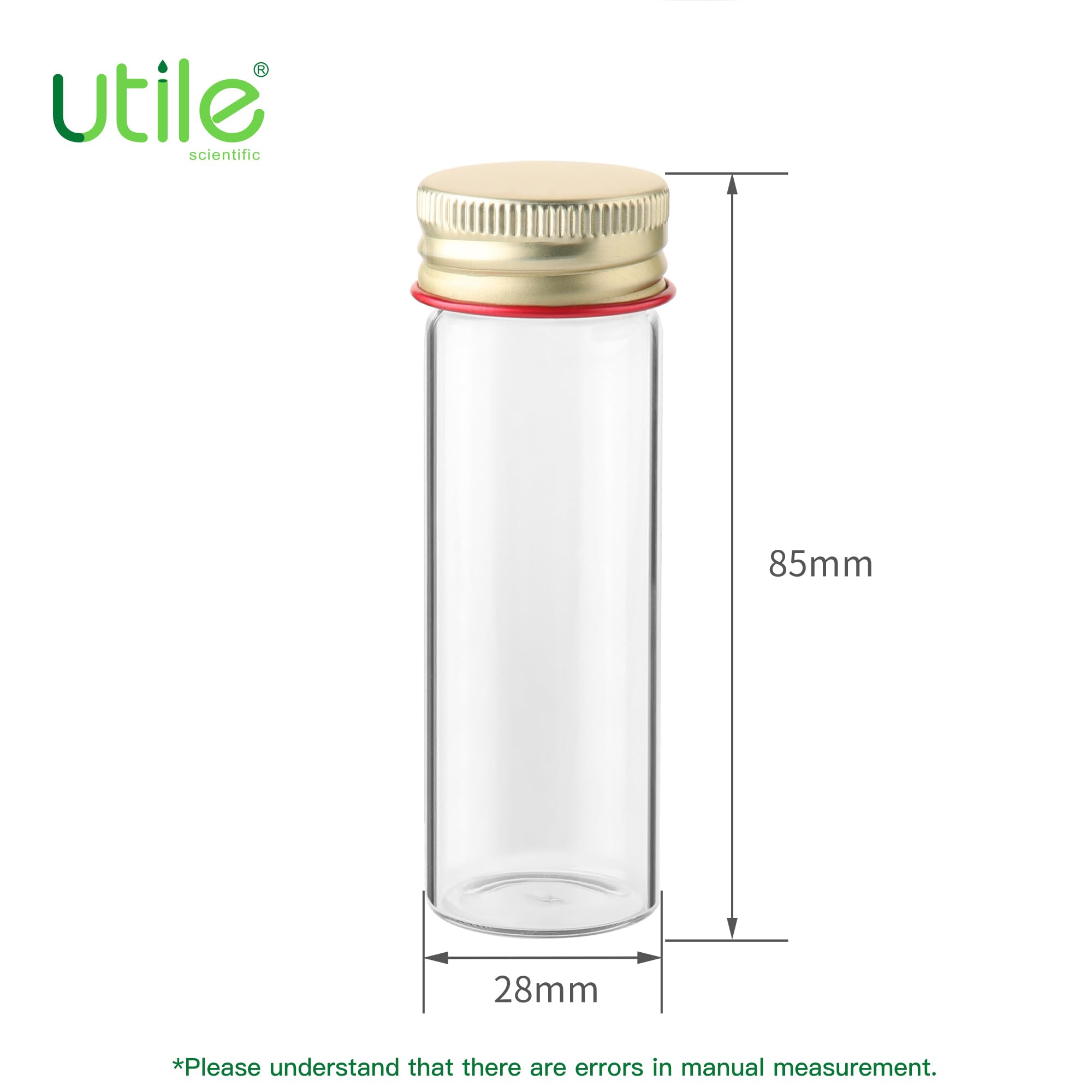 Utile Reagenzgläser aus Glas, mittelgroßes Borosilikatglasmaterial, 25 ml Reagenzgläser, mit Aluminium-Schraubkappen, 20 Stück, 4004.0622.20