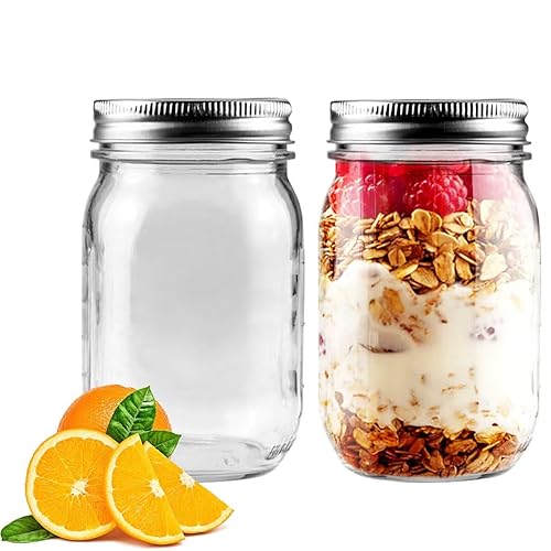Showvigor 2 Pack Regular Mouth Mason Jars 16oz Glass Canning